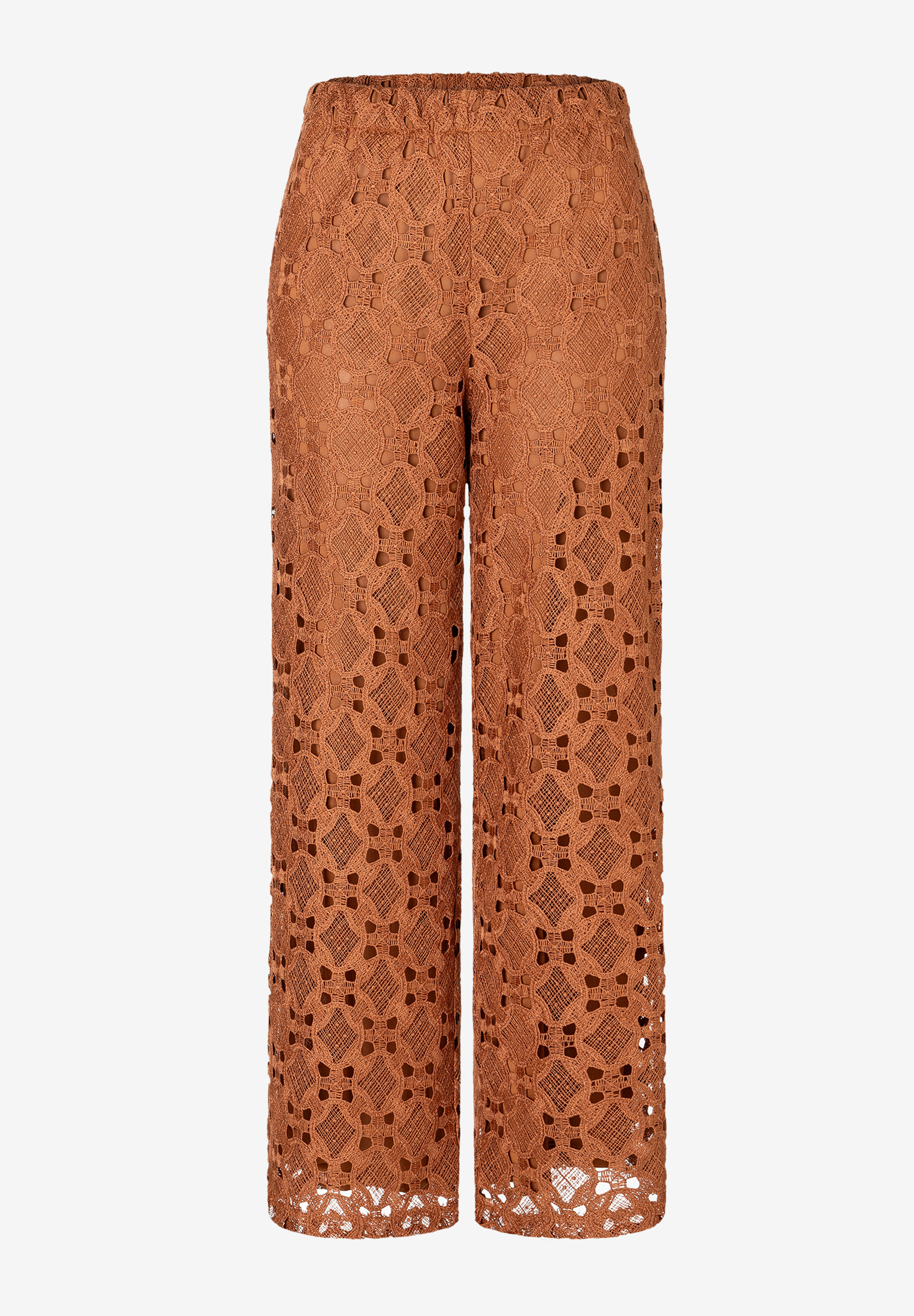 Braune Spitzenhose von MORE & MORE mit elastischem Bund und weitem Bein. Braune Spitzenhose von MORE & MORE mit elastischem Bund und weitem Bein.