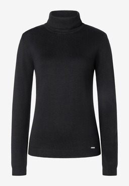 MORE & MORE schwarzer Rollkragenpullover mit langen Ärmeln und gerippten Bündchen.