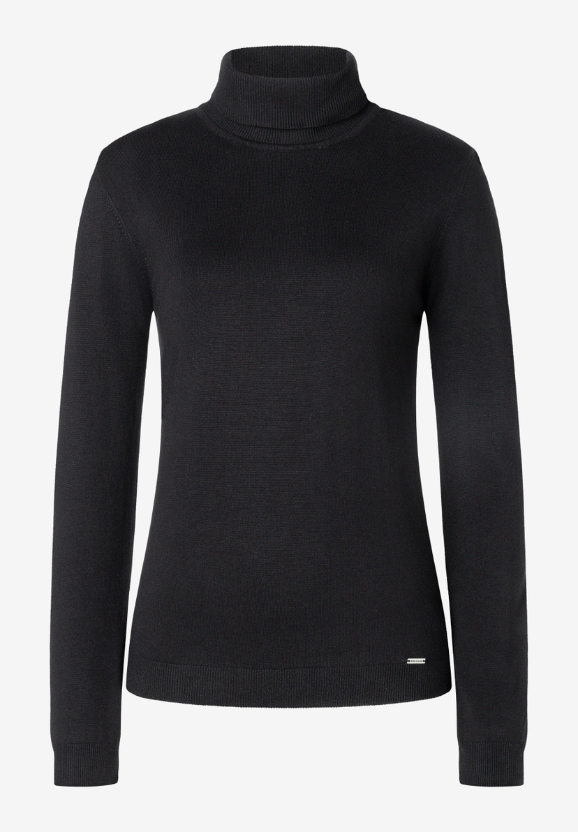 MORE & MORE schwarzer Rollkragenpullover mit langen Ärmeln und gerippten Bündchen.