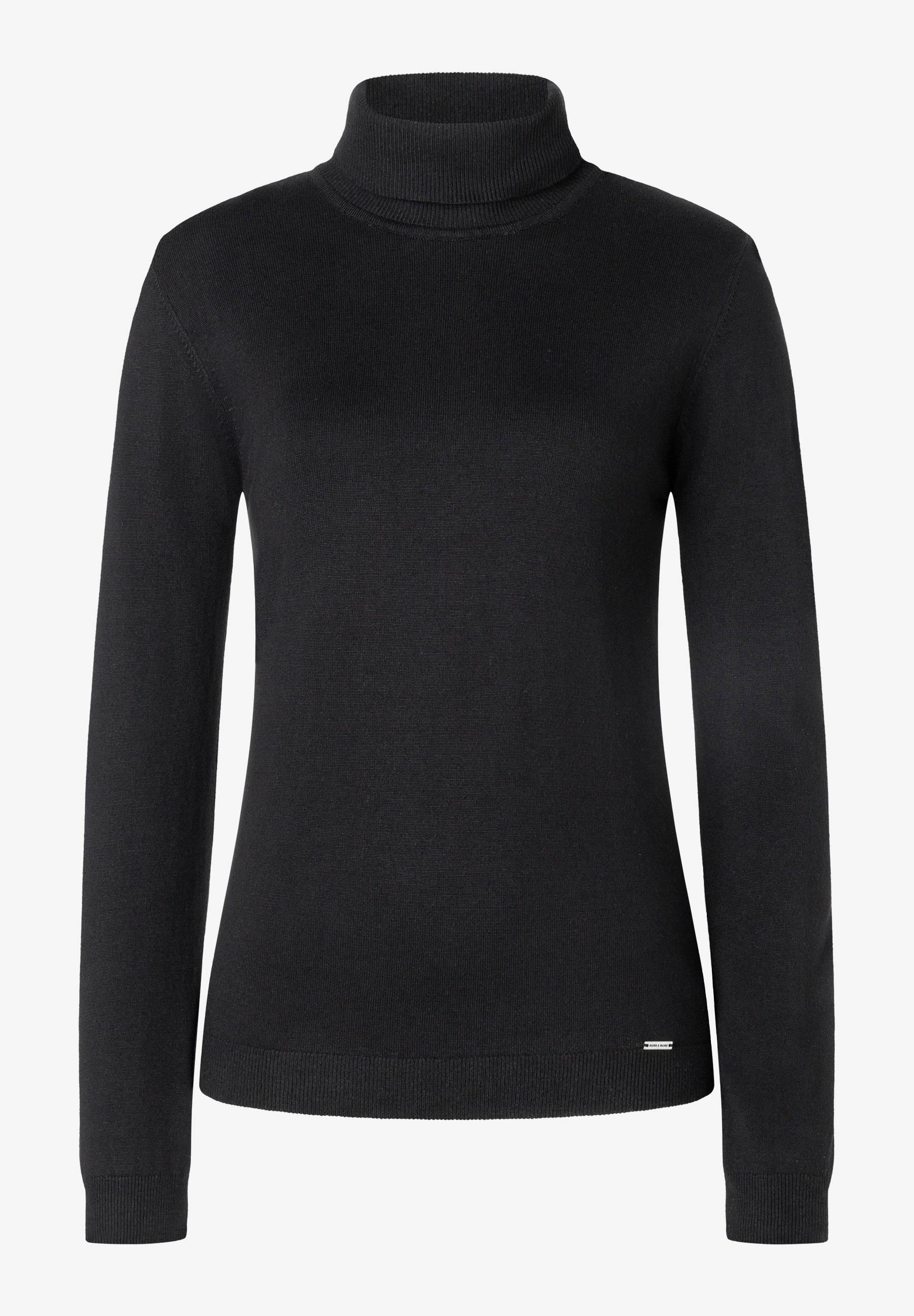 MORE & MORE schwarzer Rollkragenpullover mit langen Ärmeln und gerippten Bündchen.