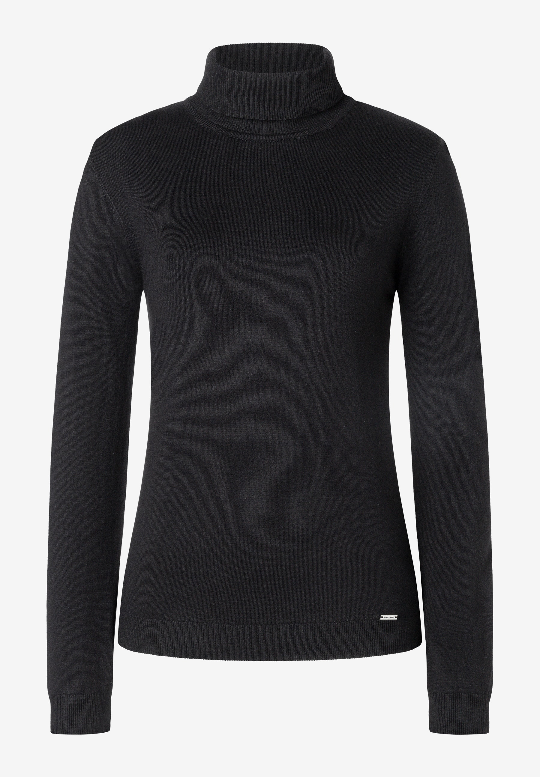 MORE & MORE Feinstrick-Pullover in Schwarz mit Rollkragen, gerippten Bündchen und Saum. MORE & MORE Feinstrick-Pullover in Schwarz mit Rollkragen, gerippten Bündchen und Saum.