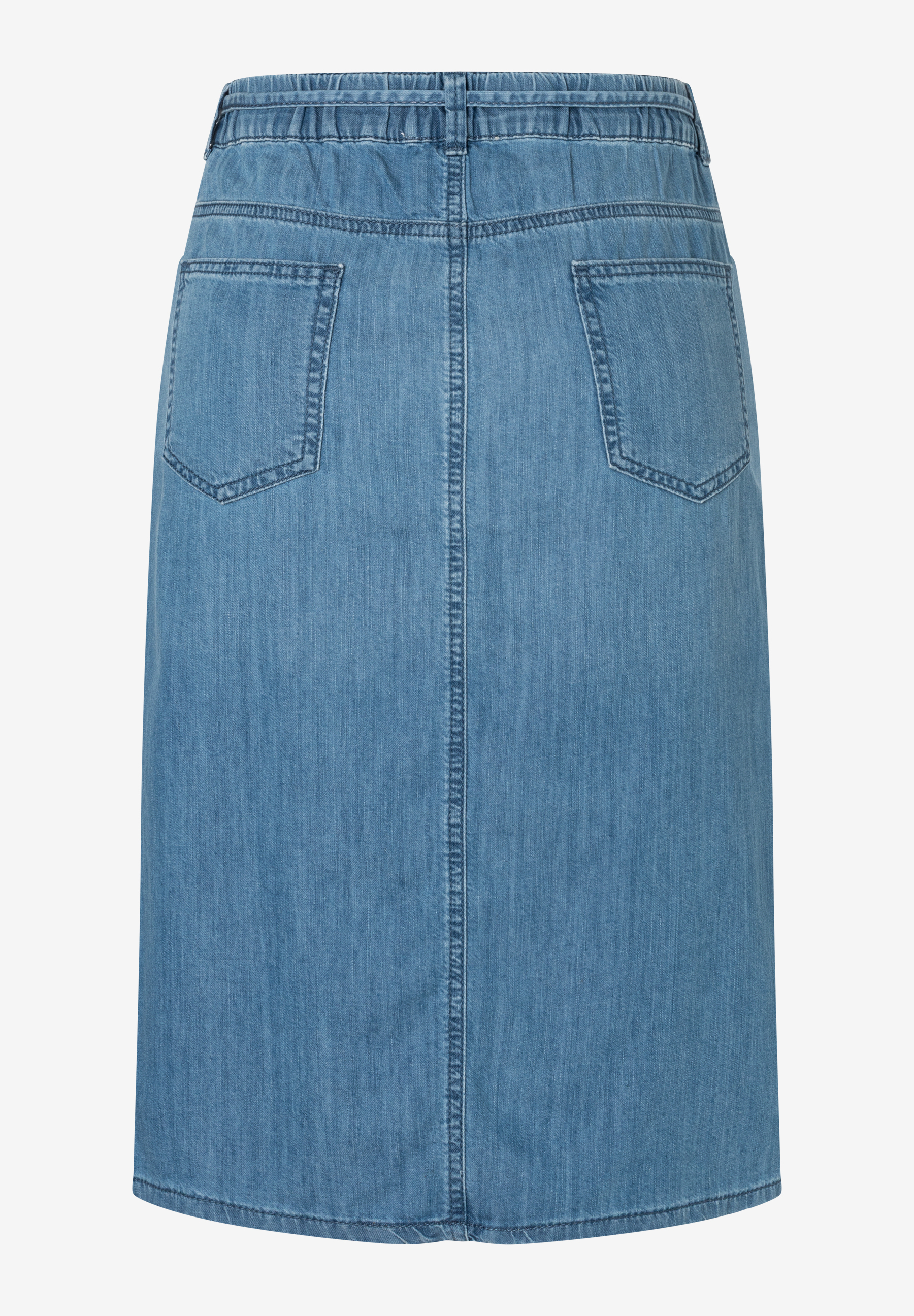 Eine blaue Jeansrock von MORE & MORE mit Gummibund und zwei Taschen auf der Rückseite. Eine blaue Jeansrock von MORE & MORE mit Gummibund und zwei Taschen auf der Rückseite.