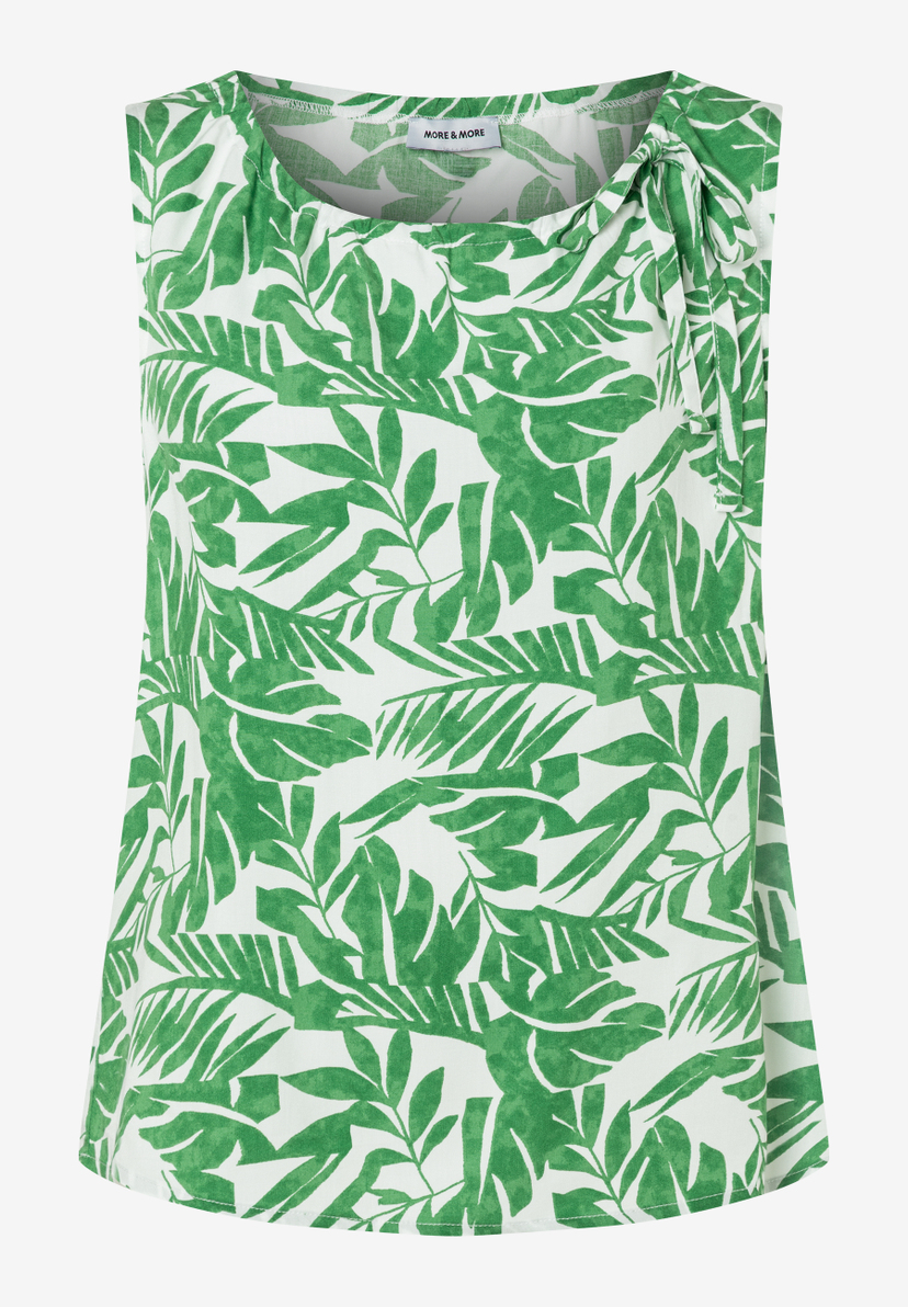 Eine grüne, ärmellose Bluse von MORE & MORE mit Blattmuster und angenehmem Tragekomfort. Eine grüne, ärmellose Bluse von MORE & MORE mit Blattmuster und angenehmem Tragekomfort.