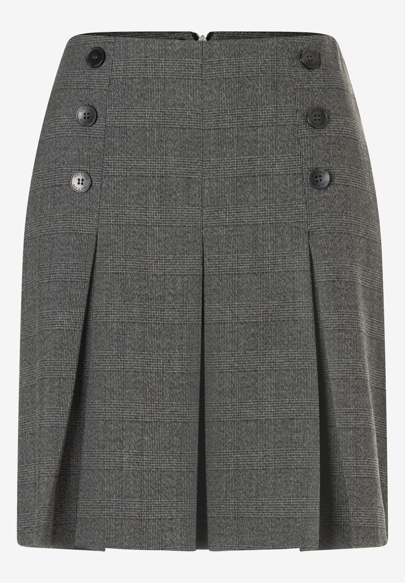 Der Rock von MORE & MORE ist grau kariert und hat Zierknöpfe. Der Rock von MORE & MORE ist grau kariert und hat Zierknöpfe.