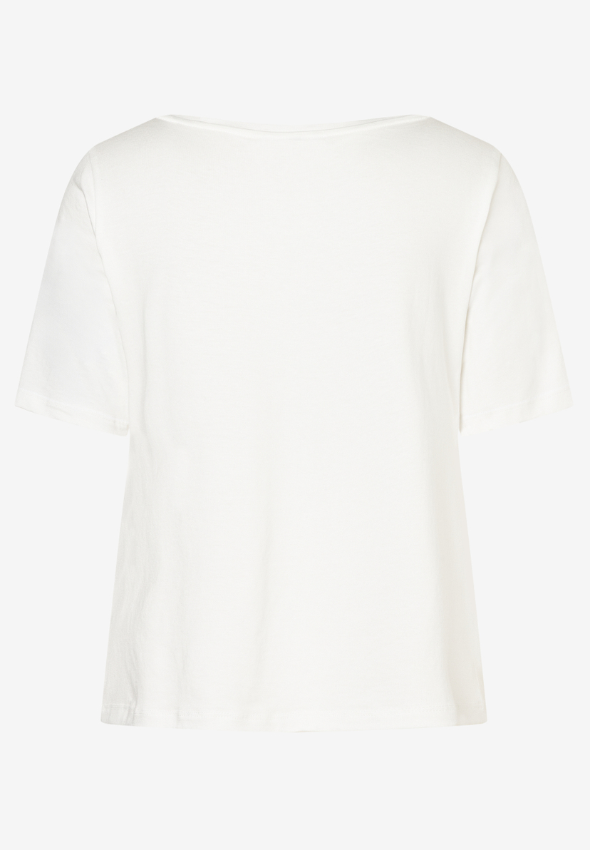 Ein weißes T-Shirt von MORE & MORE aus Jersey mit kurzen Ärmeln. Ein weißes T-Shirt von MORE & MORE aus Jersey mit kurzen Ärmeln.