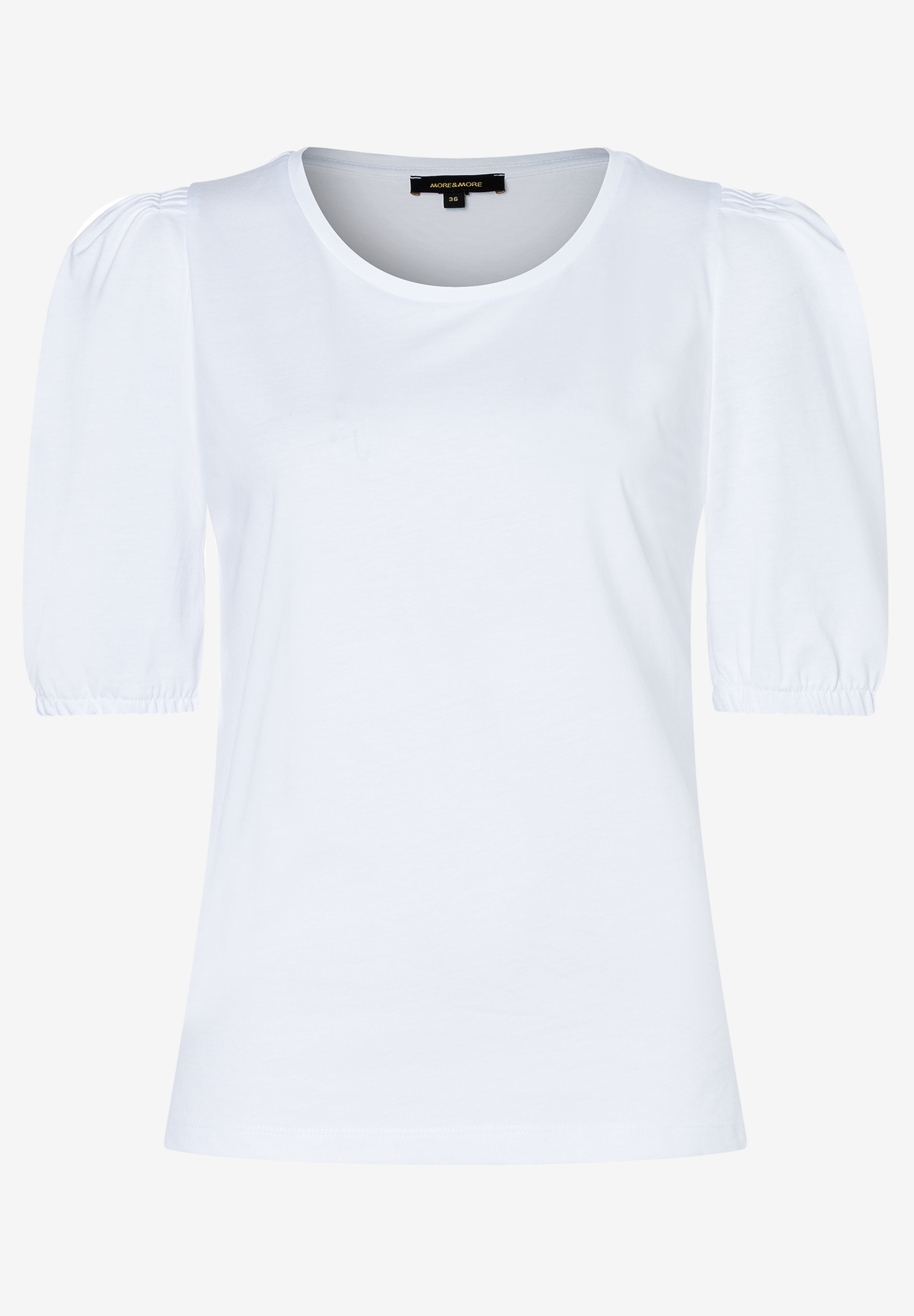 Weißes MORE & MORE T-Shirt mit Puffärmeln. Weißes MORE & MORE T-Shirt mit Puffärmeln.