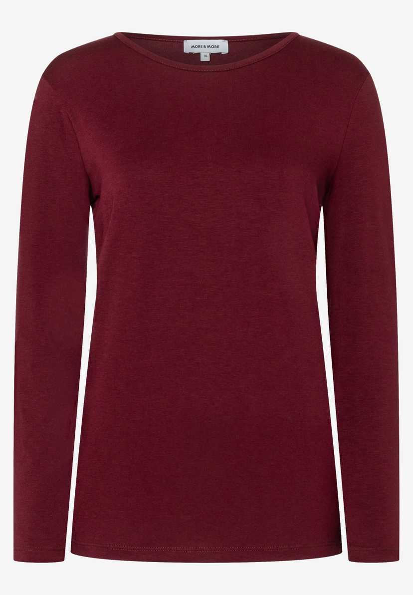 MORE & MORE Langarmshirt in Dunkelrot, klassisches Design, vielseitig kombinierbar.