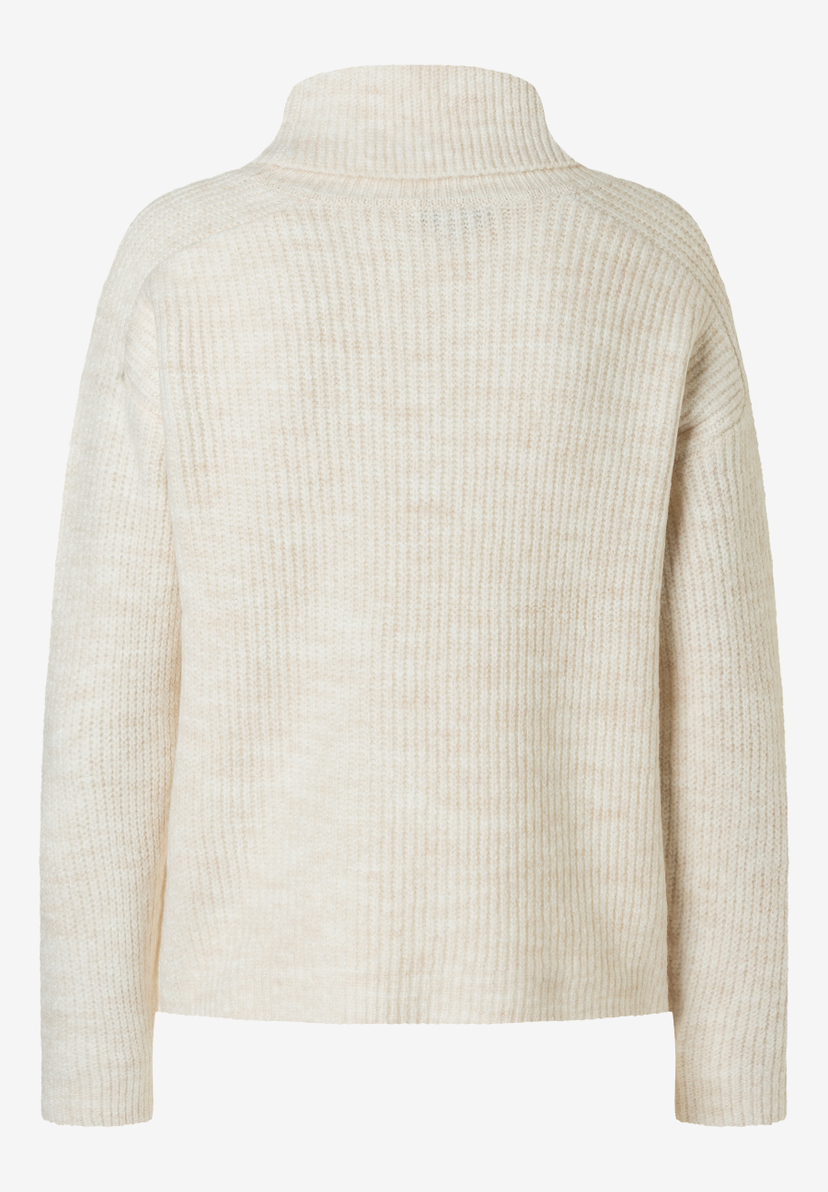 Rückansicht eines MORE & MORE Rippstrick-Pullovers mit Rollkragen in Creme für angenehmen Tragekomfort und Wärme. Rückansicht eines MORE & MORE Rippstrick-Pullovers mit Rollkragen in Creme für angenehmen Tragekomfort und Wärme.