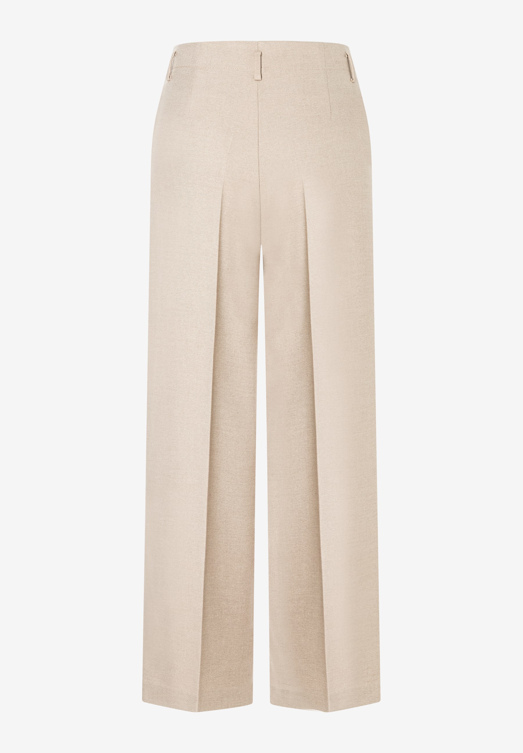 MORE & MORE Leinenhose in Beige, Rückseite. Bundfalten und weites Bein. Schlichte Eleganz für den Sommer. MORE & MORE Leinenhose in Beige, Rückseite. Bundfalten und weites Bein. Schlichte Eleganz für den Sommer.