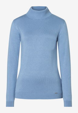 MORE & MORE Pullover in Hellblau mit Rollkragen, gerippten Bündchen und Saum.