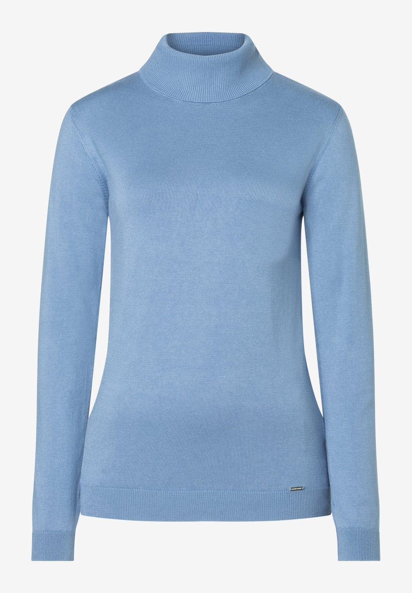 MORE & MORE Pullover in Hellblau mit Rollkragen, gerippten Bündchen und Saum.