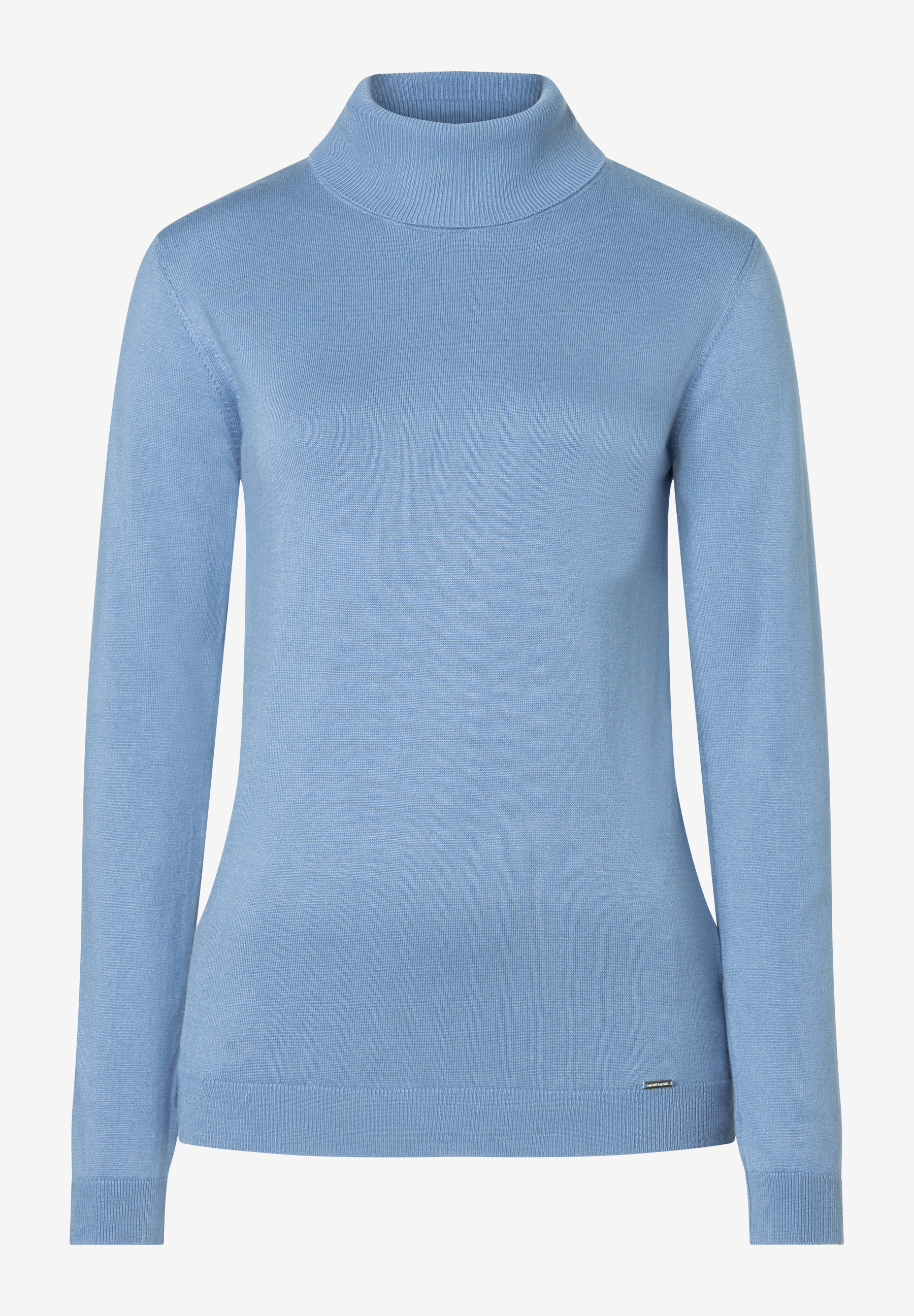 MORE & MORE Pullover in Hellblau mit Rollkragen, gerippten Bündchen und Saum. MORE & MORE Pullover in Hellblau mit Rollkragen, gerippten Bündchen und Saum.