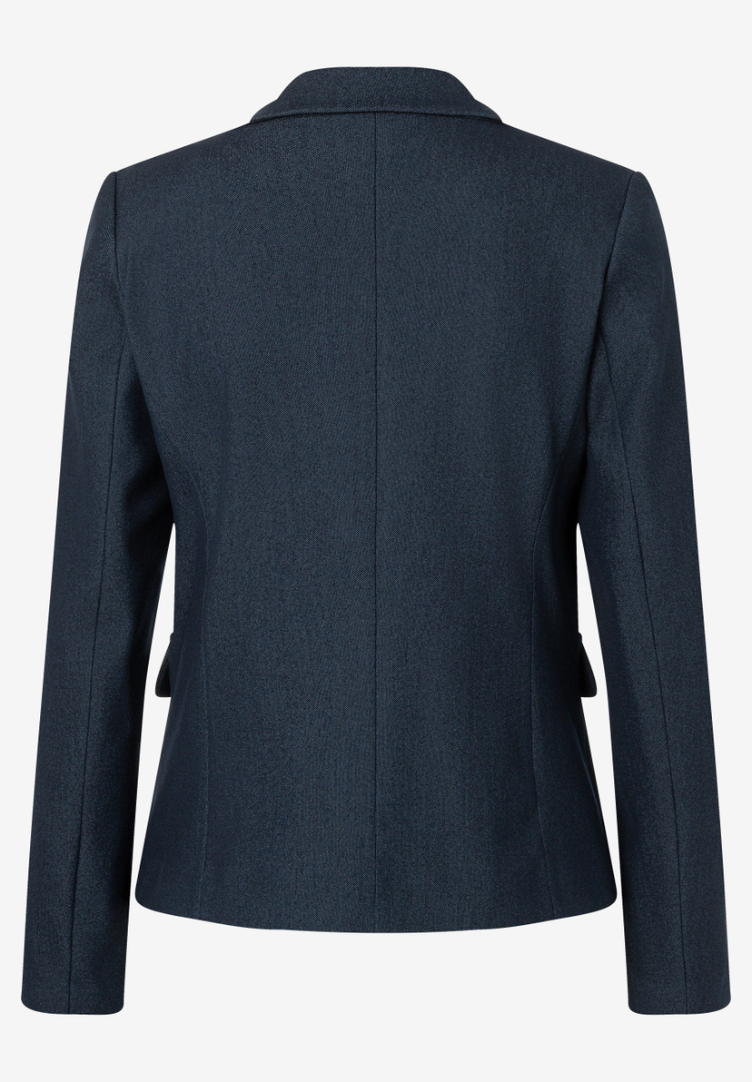 MORE & MORE dunkelblauer Blazer, Rückseite, klassischer Schnitt mit Reverskragen und langen Ärmeln. MORE & MORE dunkelblauer Blazer, Rückseite, klassischer Schnitt mit Reverskragen und langen Ärmeln.