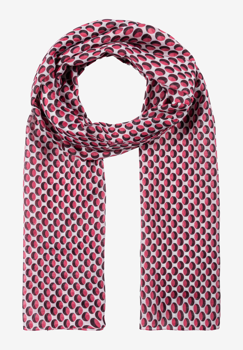 Ein Accessoire von MORE & MORE: Schal mit grafischem Punktmuster in Rot- und Schwarztönen auf weißem Grund. Ein Accessoire von MORE & MORE: Schal mit grafischem Punktmuster in Rot- und Schwarztönen auf weißem Grund.