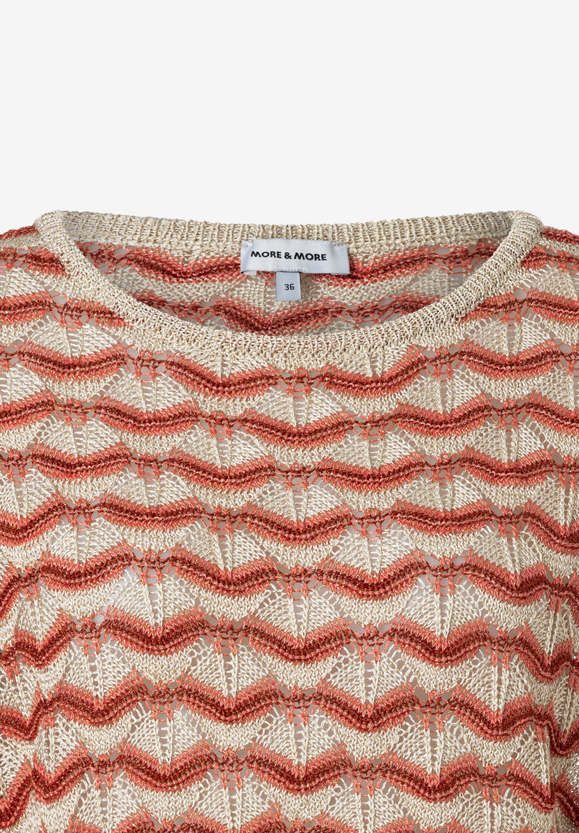MORE & MORE Strukturstrick-Pullover mit Wellenmuster in Beige und Koralle, Gr. 36. MORE & MORE Strukturstrick-Pullover mit Wellenmuster in Beige und Koralle, Gr. 36.