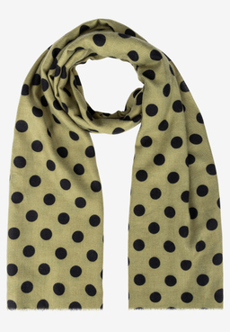 MORE & MORE Accessoire: Khakifarbener Schal mit schwarzen Punkten, elegant drapiert. Fransen am unteren Rand.