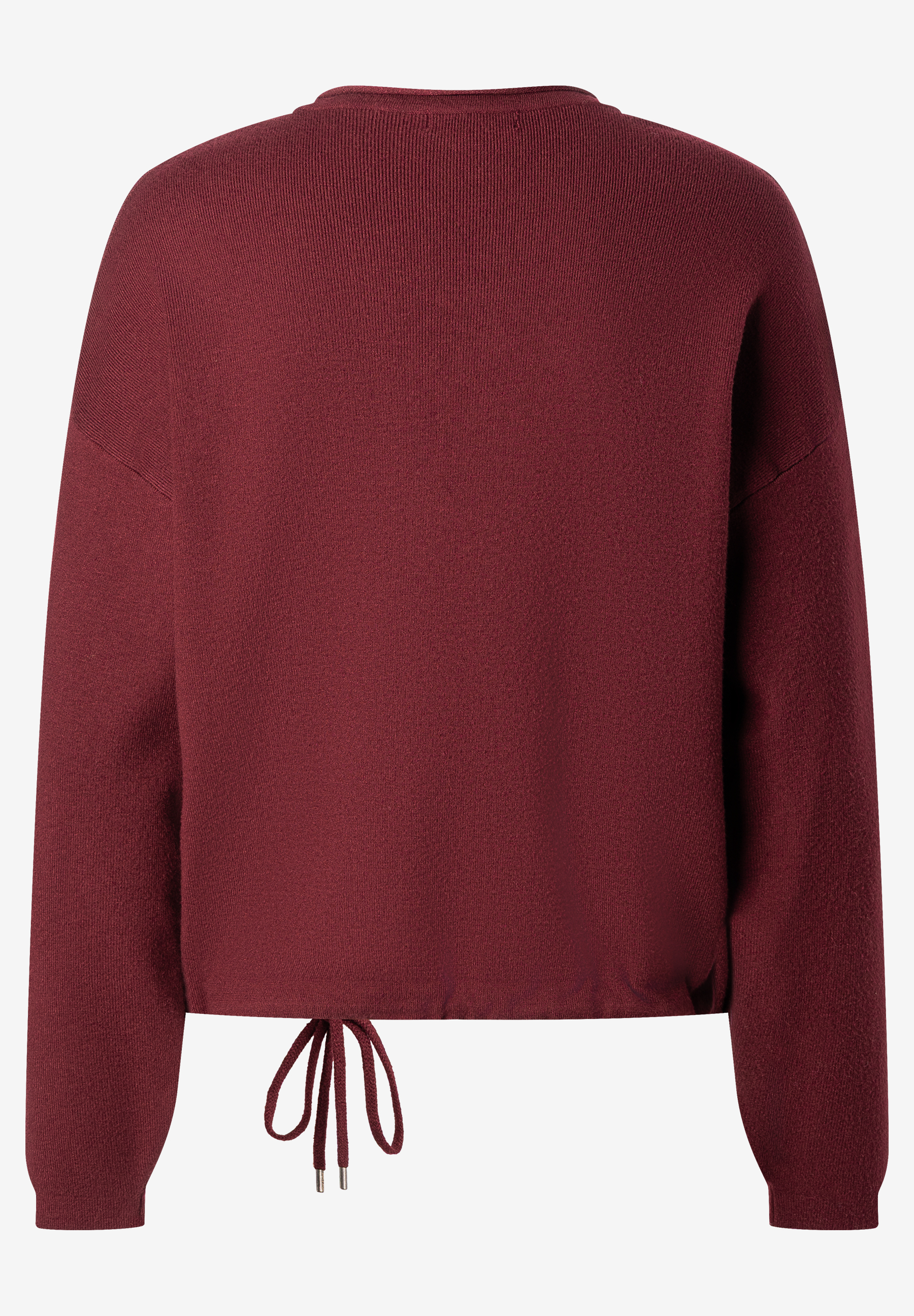 MORE & MORE Pullover in Bordeauxrot, lässiger Schnitt, mit Kordelzug am Saum.