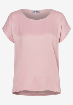 Ein MORE & MORE Top, rosa, mit Rundhalsausschnitt und kurzen Ärmeln.