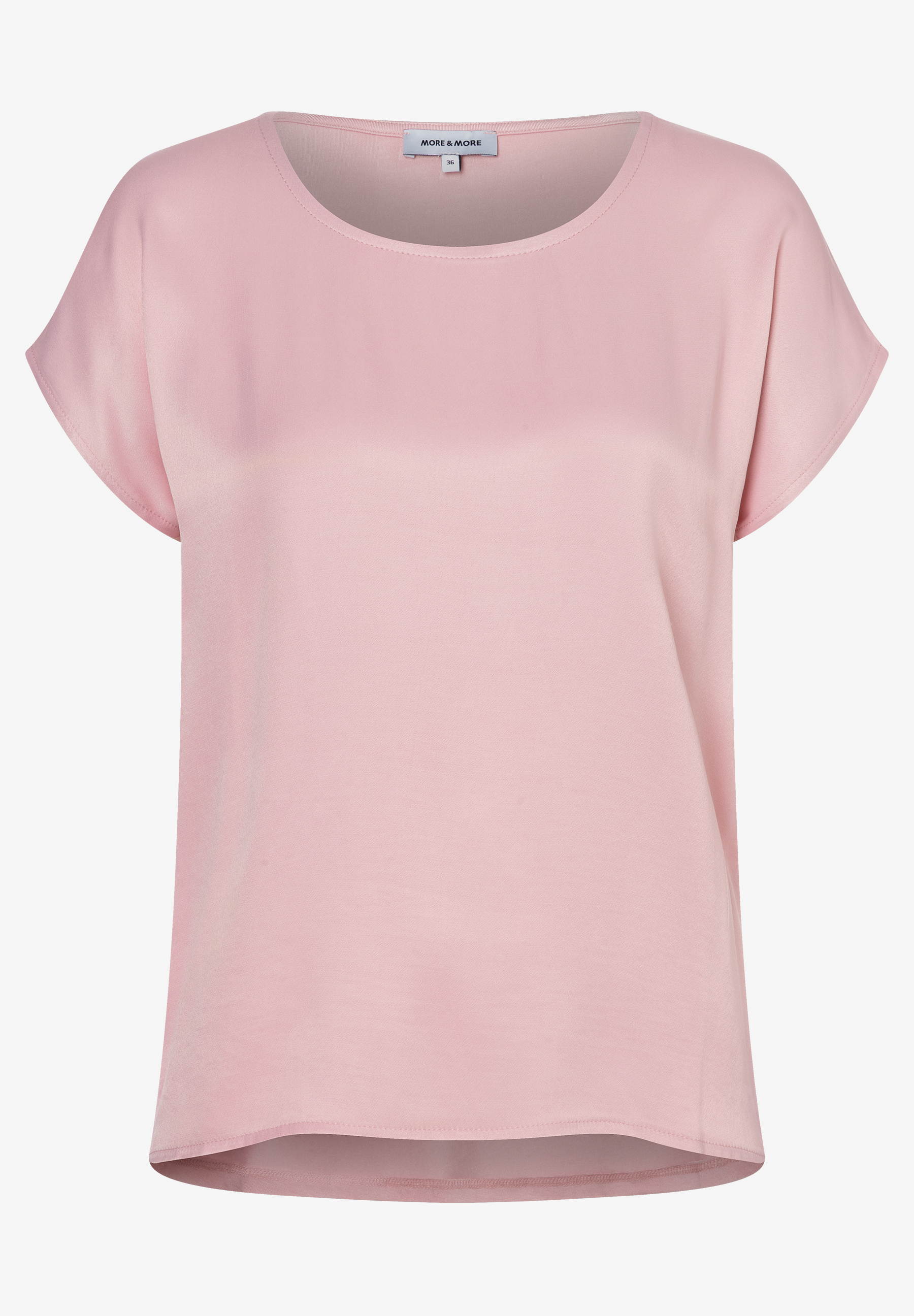 Ein MORE & MORE Top, rosa, mit Rundhalsausschnitt und kurzen Ärmeln.