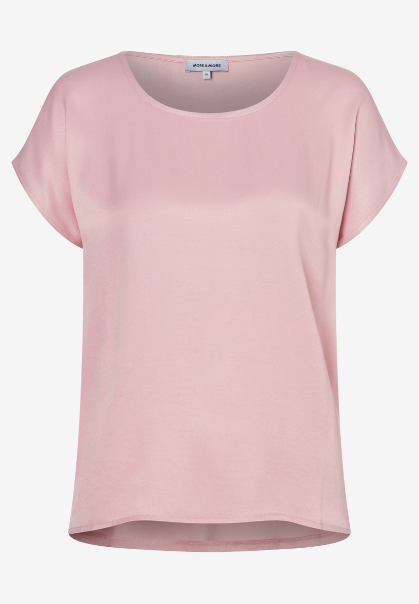 Ein MORE & MORE Top, rosa, mit Rundhalsausschnitt und kurzen Ärmeln.