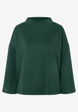 MORE & MORE dunkelgrünes T-Shirt mit Stehkragen und 3/4-Ärmeln, schlicht und elegant.