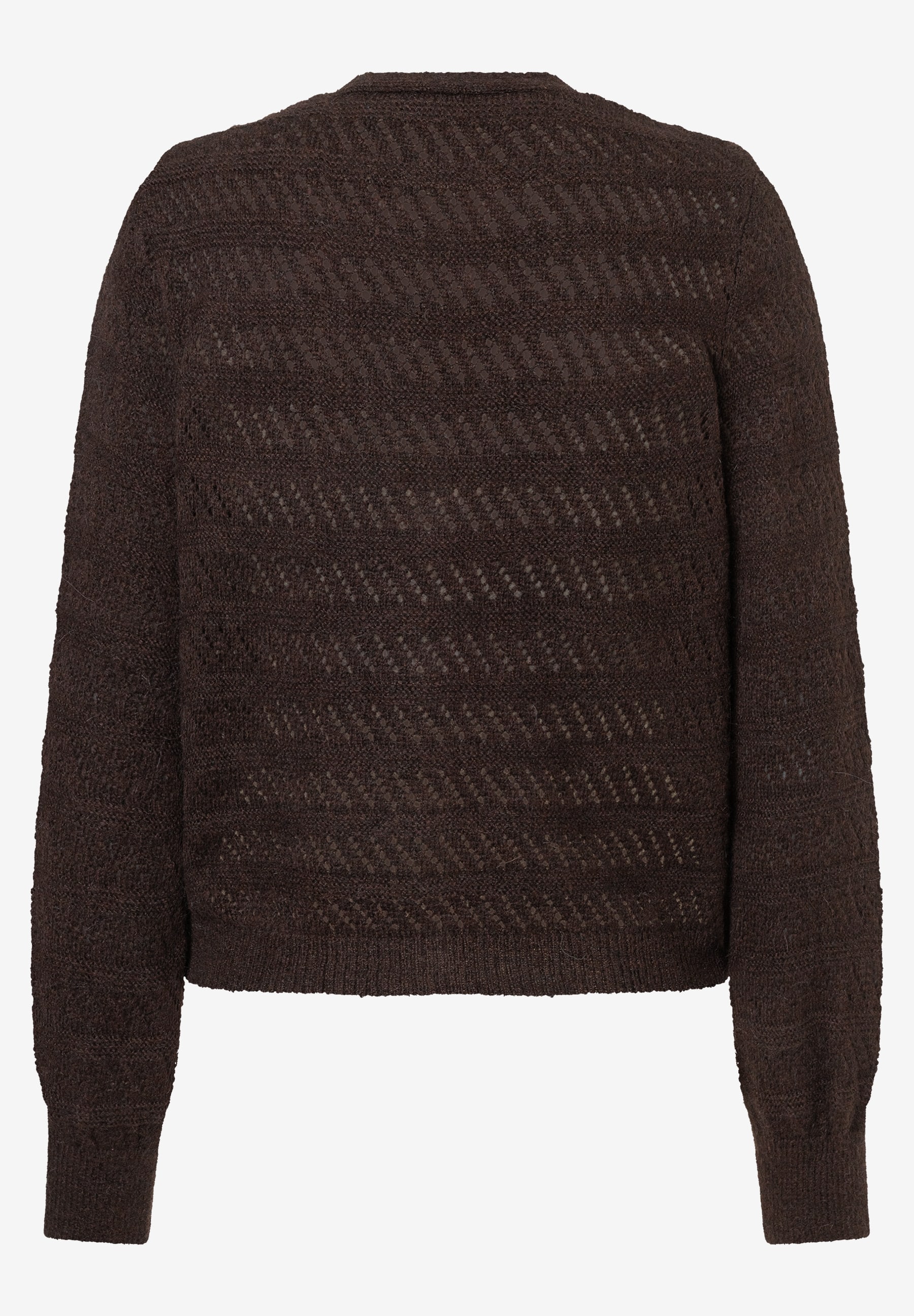 MORE & MORE Pullover: Dunkelbrauner Strickpullover mit eingesticktem Rautenmuster und Bündchen an Ärmeln und Saum. MORE & MORE Pullover: Dunkelbrauner Strickpullover mit eingesticktem Rautenmuster und Bündchen an Ärmeln und Saum.