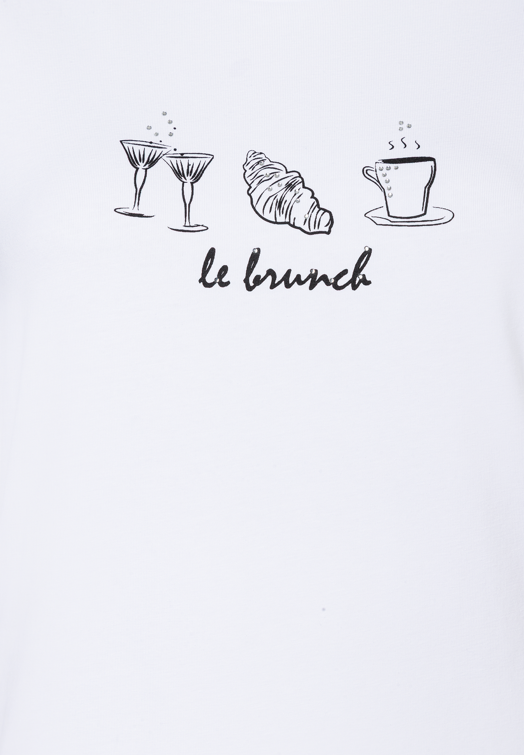 Weißes MORE & MORE Oberteil mit "Le Brunch"-Motiv, bestehend aus Sekt, Croissant und Kaffee. Weißes MORE & MORE Oberteil mit "Le Brunch"-Motiv, bestehend aus Sekt, Croissant und Kaffee.