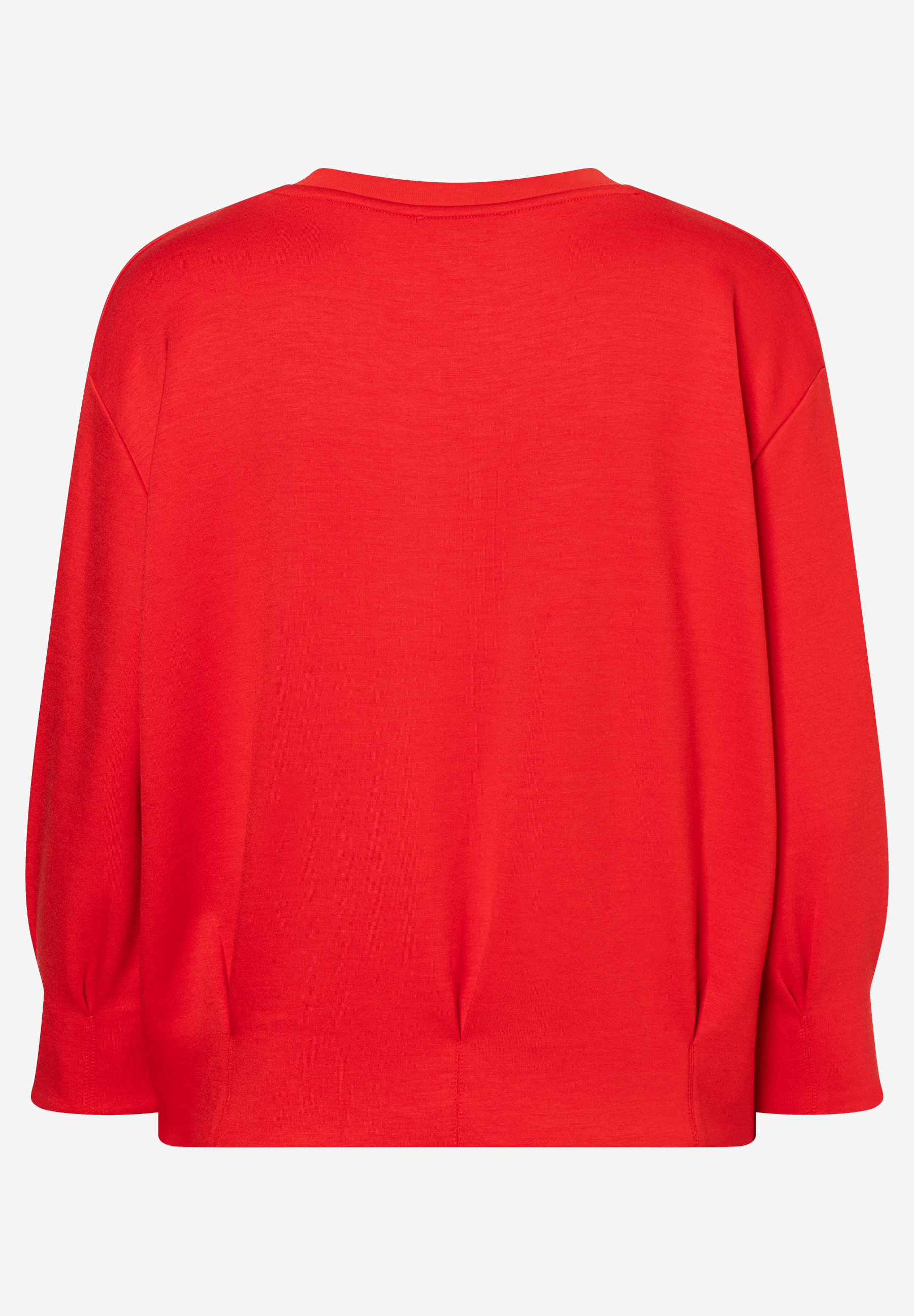 Ein rotes MORE & MORE Sweatshirt von hinten. Das Oberteil hat lange Ärmel und einen Rundhalsausschnitt. Ein rotes MORE & MORE Sweatshirt von hinten. Das Oberteil hat lange Ärmel und einen Rundhalsausschnitt.