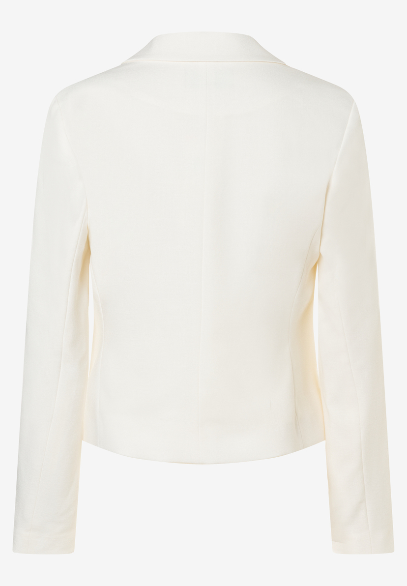 Die Rückansicht eines MORE & MORE Blazers in hellem Cremebeige mit Reverskragen und langen Ärmeln. Die Rückansicht eines MORE & MORE Blazers in hellem Cremebeige mit Reverskragen und langen Ärmeln.