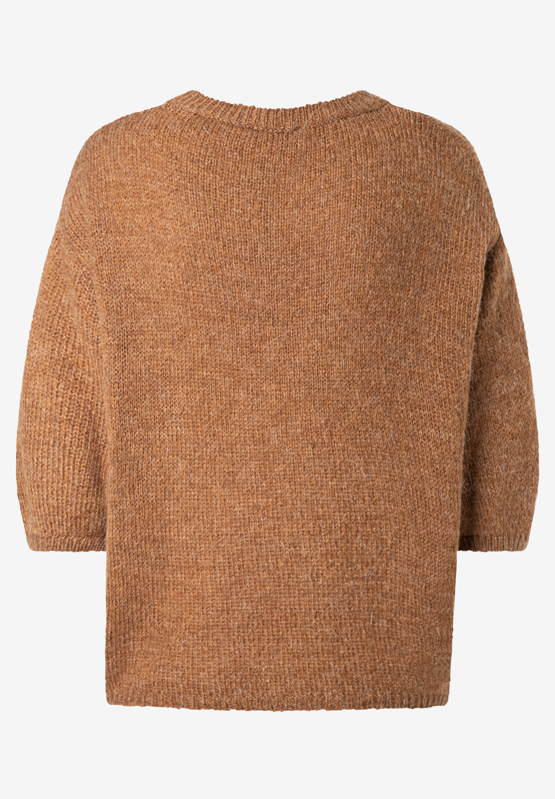 MORE & MORE Strickpullover in Braun. Der wärmende Pullover hat überschnittene 3/4-Ärmel und einen weiten Rundhalsausschnitt.