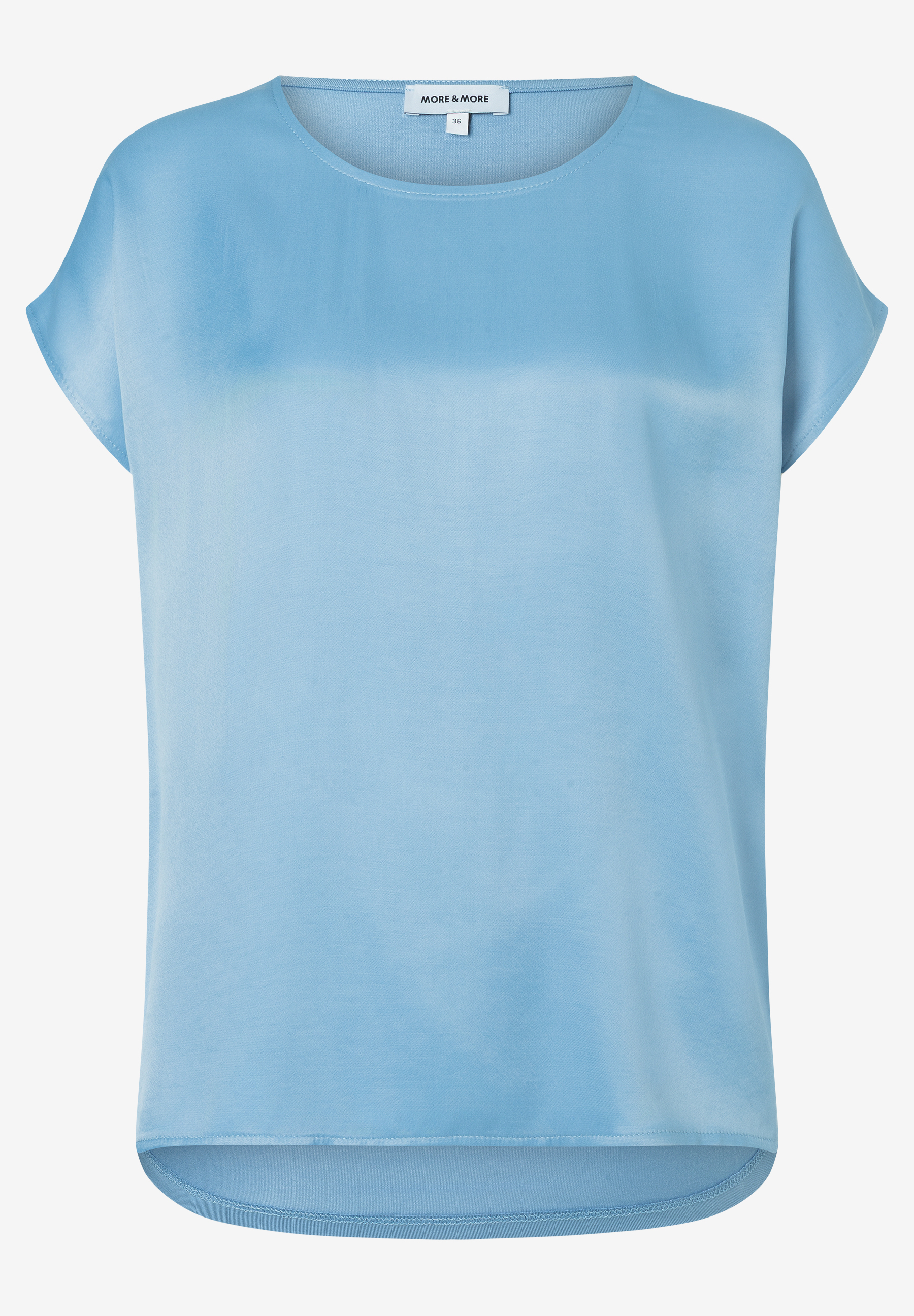 MORE & MORE T-Shirt in Hellblau mit Rundhalsausschnitt und kurzen Ärmeln, leicht glänzendem Stoff