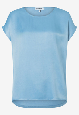 MORE & MORE T-Shirt in Hellblau mit Rundhalsausschnitt und kurzen Ärmeln, leicht glänzendem Stoff
