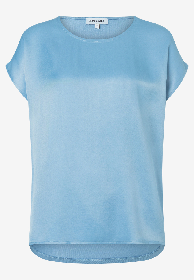 MORE & MORE T-Shirt in Hellblau mit Rundhalsausschnitt und kurzen Ärmeln, leicht glänzendem Stoff