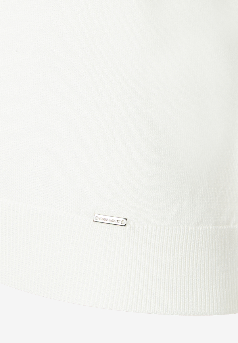MORE & MORE Damen Pullover in Weiß mit geripptem Saum und Marken-Logo-Schild MORE & MORE Damen Pullover in Weiß mit geripptem Saum und Marken-Logo-Schild