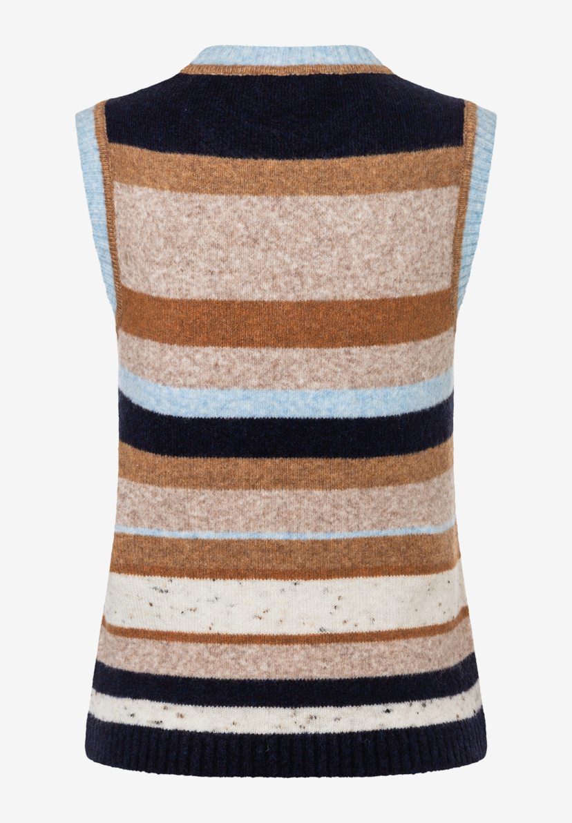 MORE & MORE Pullover: Gestreiftes Strick-Oberteil mit Streifen in Dunkelblau, Hellblau, Braun und Beige. MORE & MORE Pullover: Gestreiftes Strick-Oberteil mit Streifen in Dunkelblau, Hellblau, Braun und Beige.