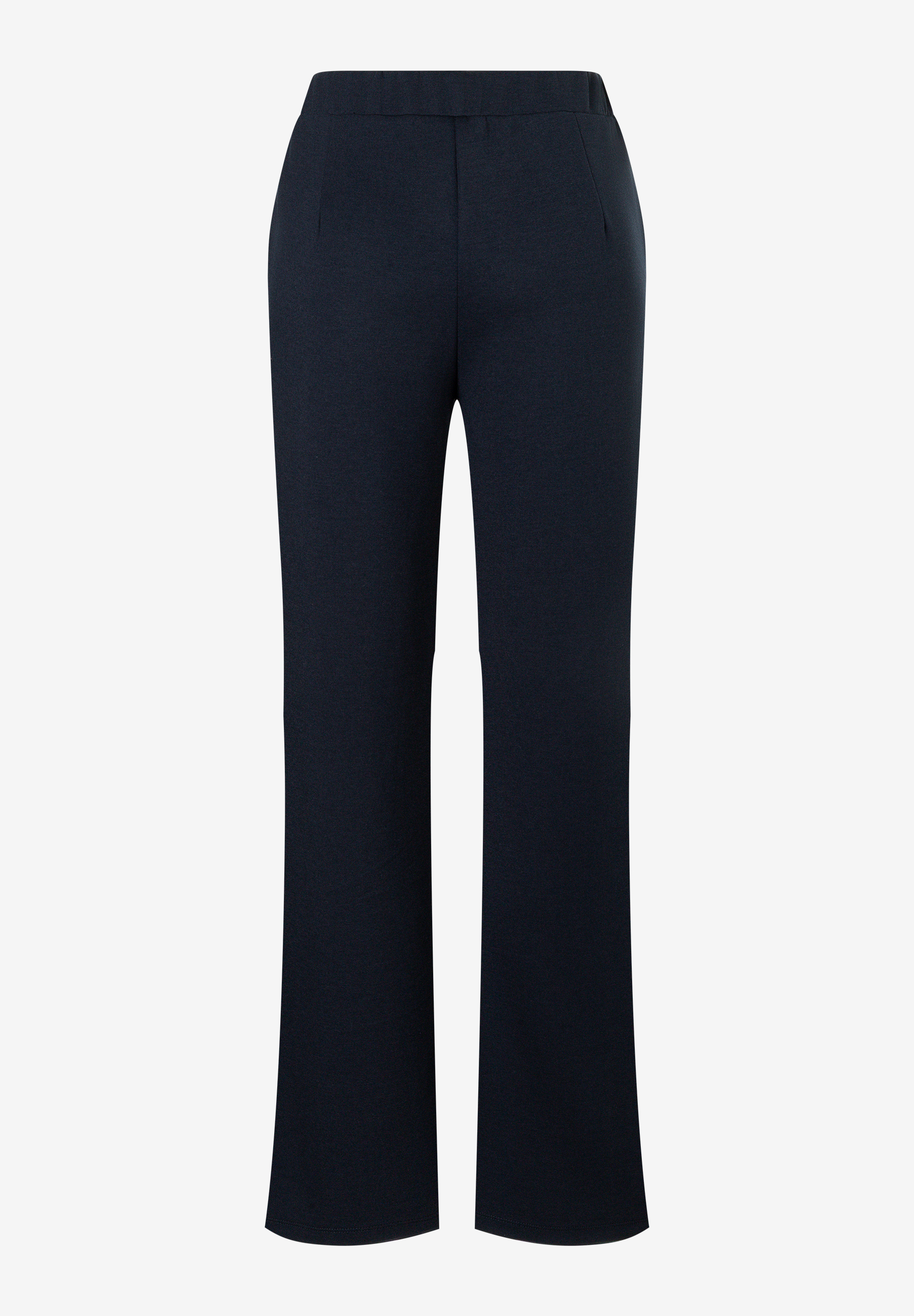 MORE & MORE Jeans: dunkelblaue Stoffhose mit ausgestelltem Bein und Bund ohne Verschluss. MORE & MORE Jeans: dunkelblaue Stoffhose mit ausgestelltem Bein und Bund ohne Verschluss.