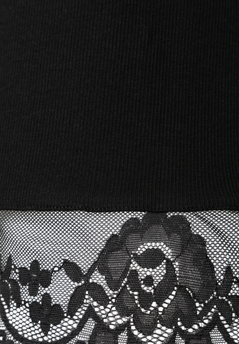 MORE & MORE T-Shirt/Top mit elegantem schwarzem Spitzenbesatz am Saum, der auf feinem Netzstoff Blumenmuster zeigt. MORE & MORE T-Shirt/Top mit elegantem schwarzem Spitzenbesatz am Saum, der auf feinem Netzstoff Blumenmuster zeigt.