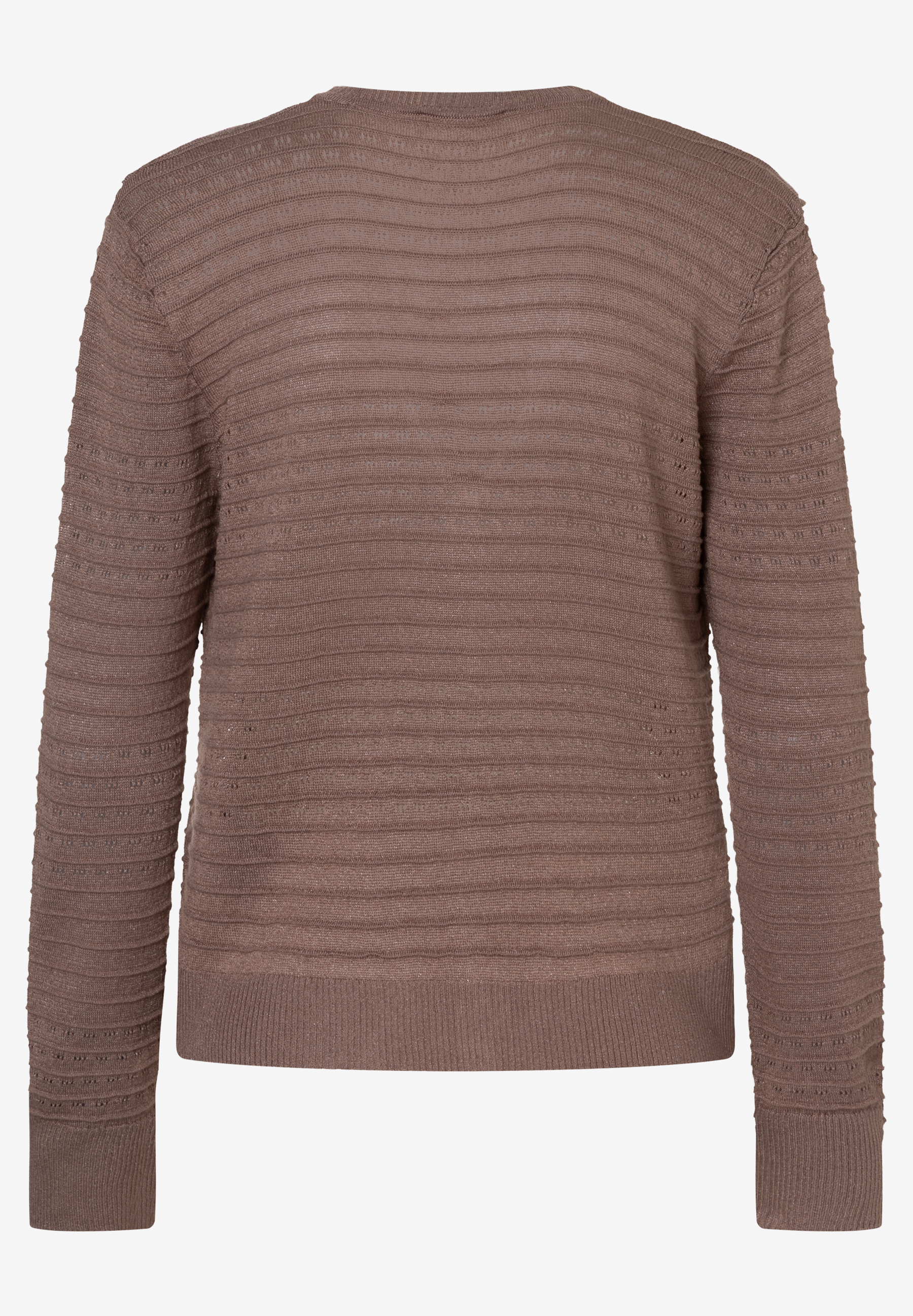 Ein brauner Strukturstrick-Pullover von MORE & MORE mit Rundhals und langen Ärmeln.