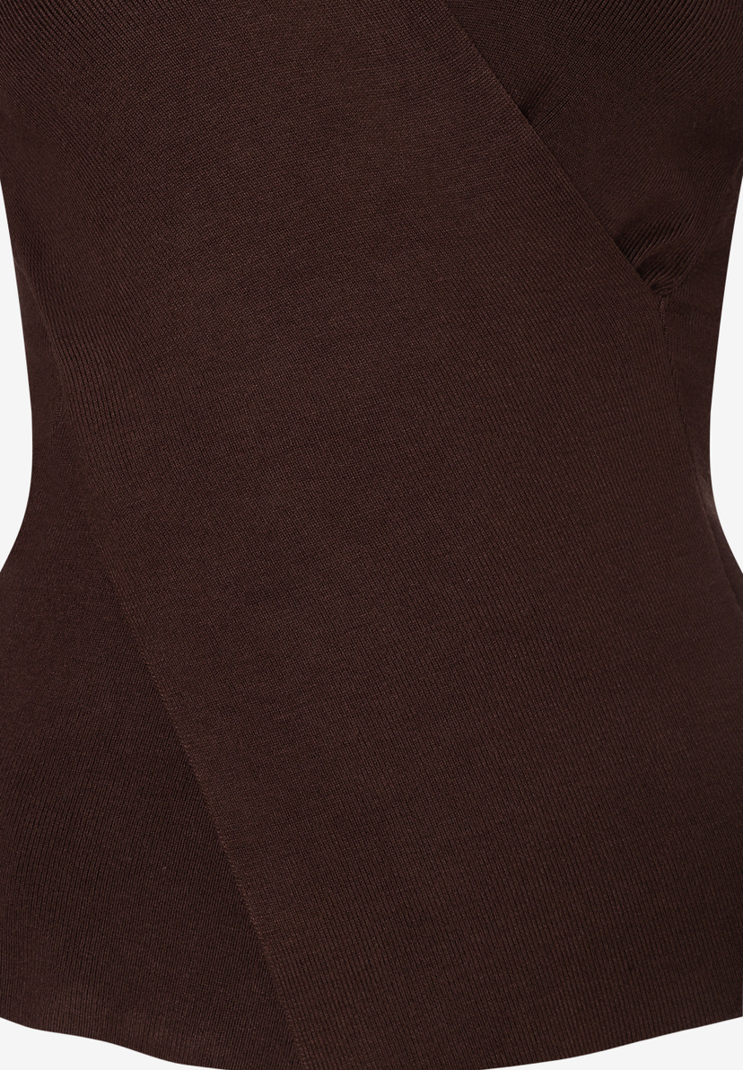 MORE & MORE Oberteil: Brauner Strick-Pullover mit V-Ausschnitt, angenehmem Tragekomfort und elastischem Material.