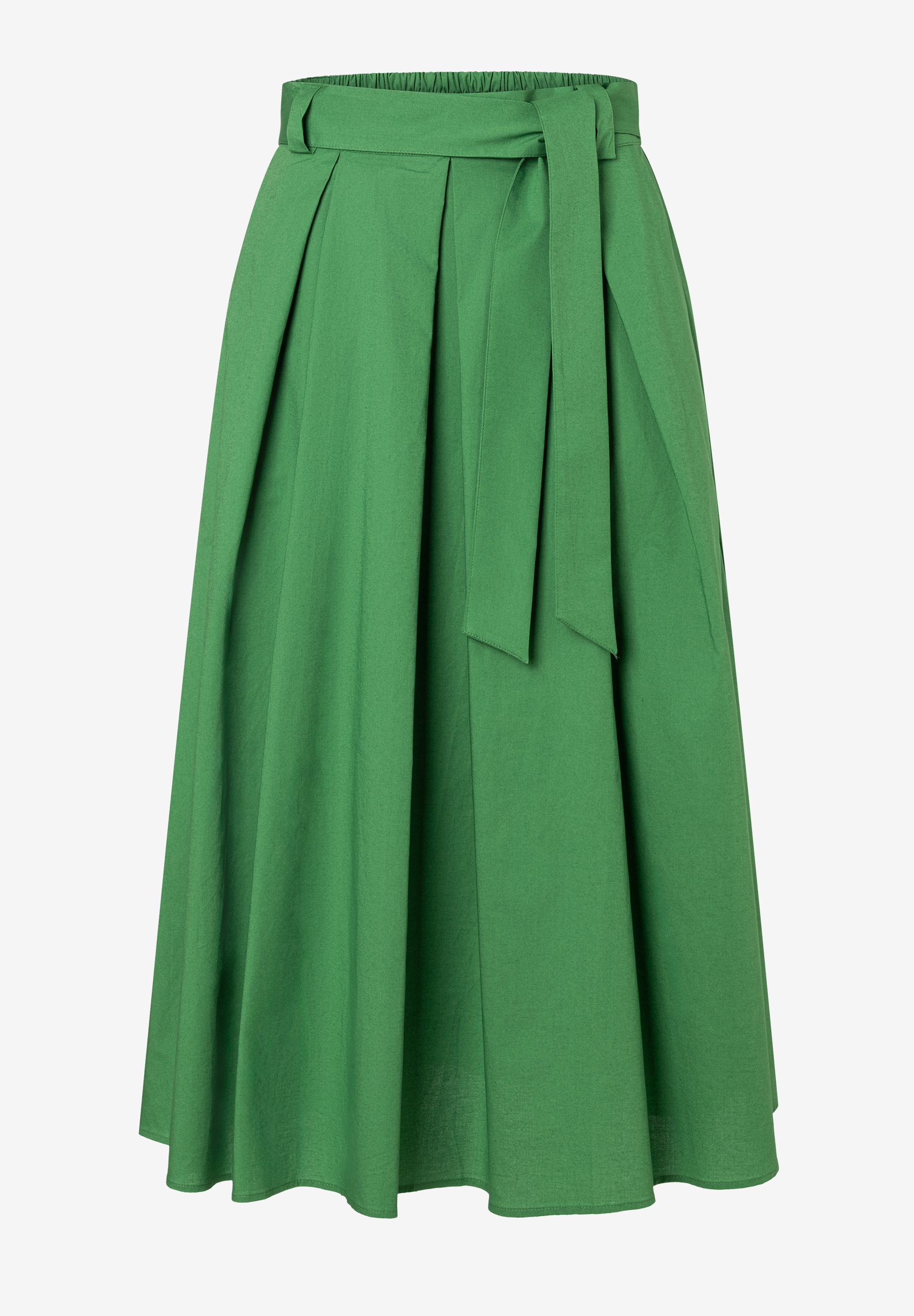 Ein MORE & MORE Rock in Grün mit Falten und Bindegürtel.