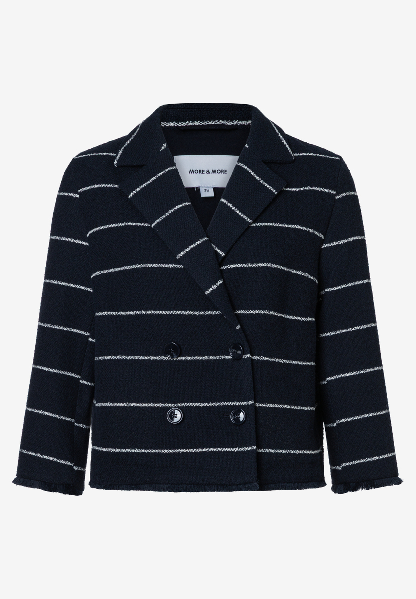 Ein MORE & MORE Blazer mit Bouclé und weißen Streifen. Ein MORE & MORE Blazer mit Bouclé und weißen Streifen.