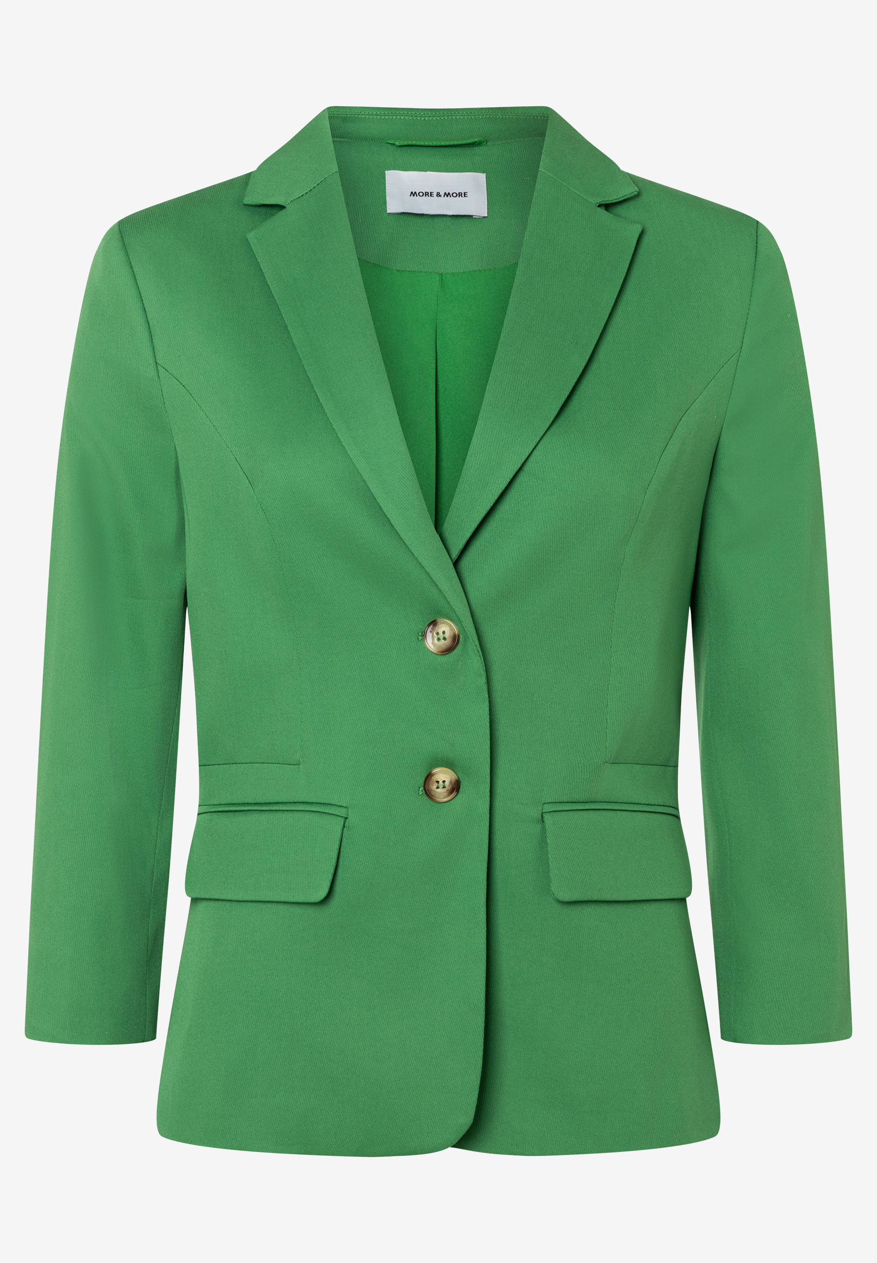 Grüner MORE & MORE Blazer mit zwei Knöpfen und Taschen. Grüner MORE & MORE Blazer mit zwei Knöpfen und Taschen.