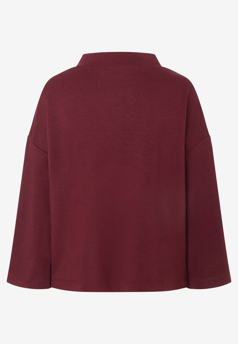 MORE & MORE dunkelrotes Oversize-T-Shirt mit Stehkragen und weiten 3/4-Ärmeln