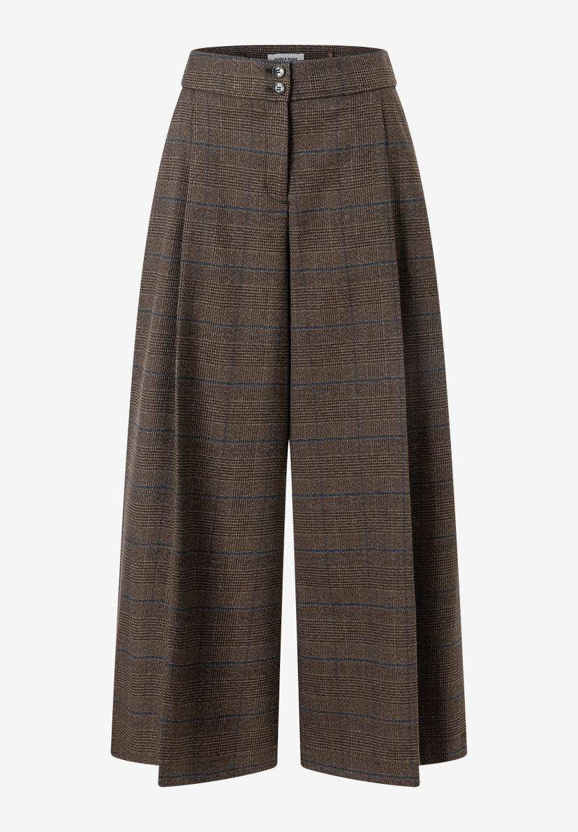 MORE & MORE Marlenehose mit braunem Glencheck-Muster und blauen Streifen