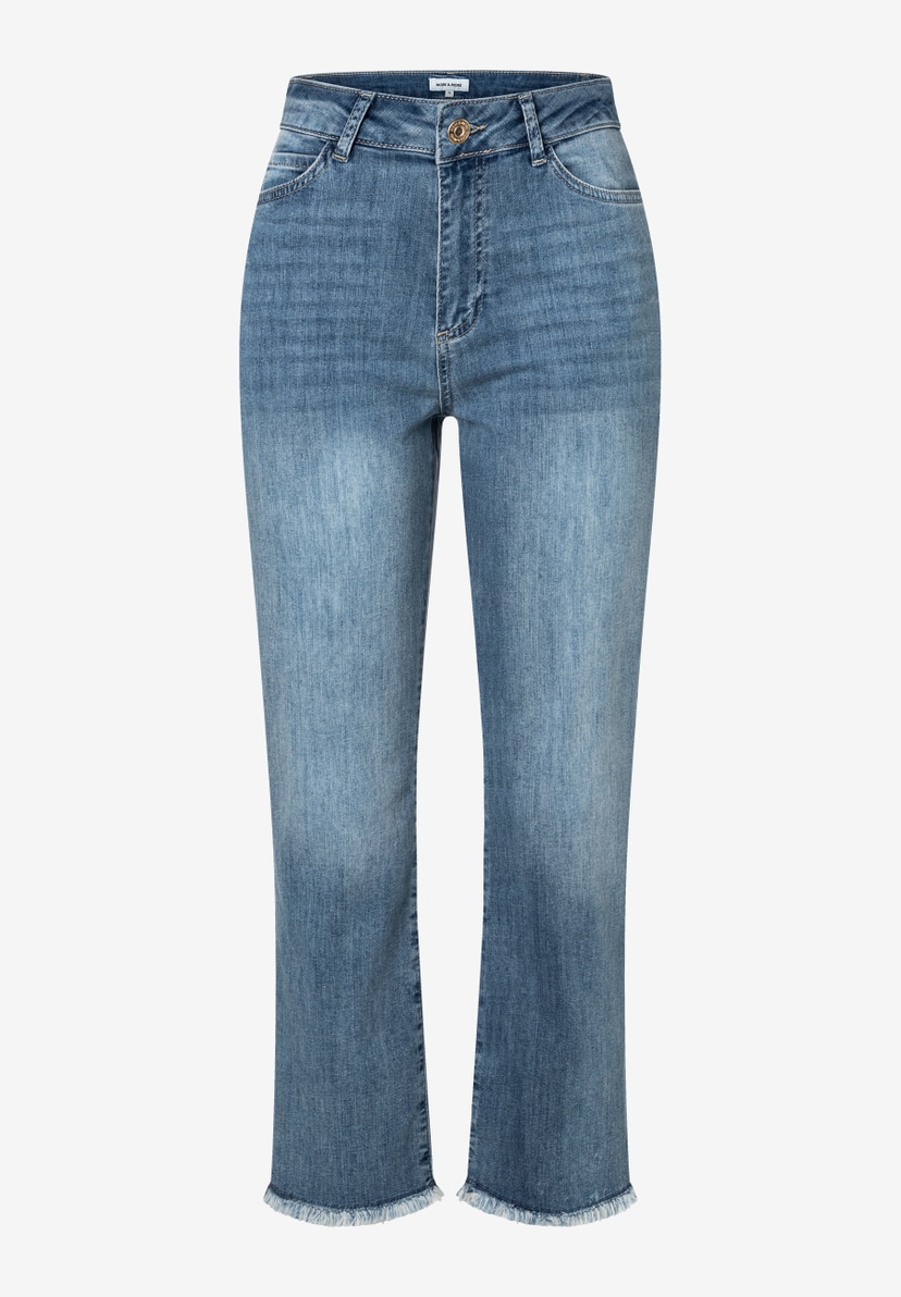 Eine MORE & MORE Jeans mit geradem Bein und leicht ausgefranstem Saum. Eine MORE & MORE Jeans mit geradem Bein und leicht ausgefranstem Saum.