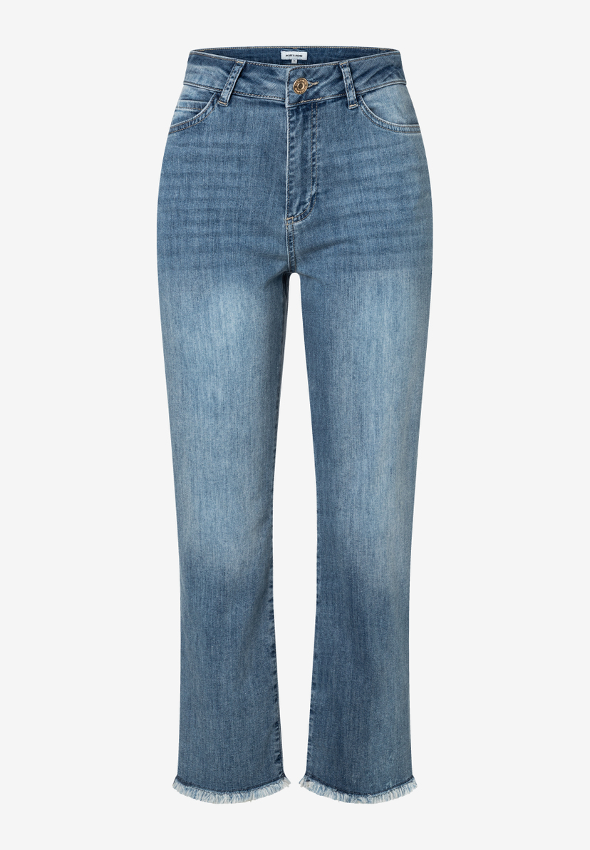 Eine MORE & MORE Jeans mit geradem Bein und leicht ausgefranstem Saum. Eine MORE & MORE Jeans mit geradem Bein und leicht ausgefranstem Saum.