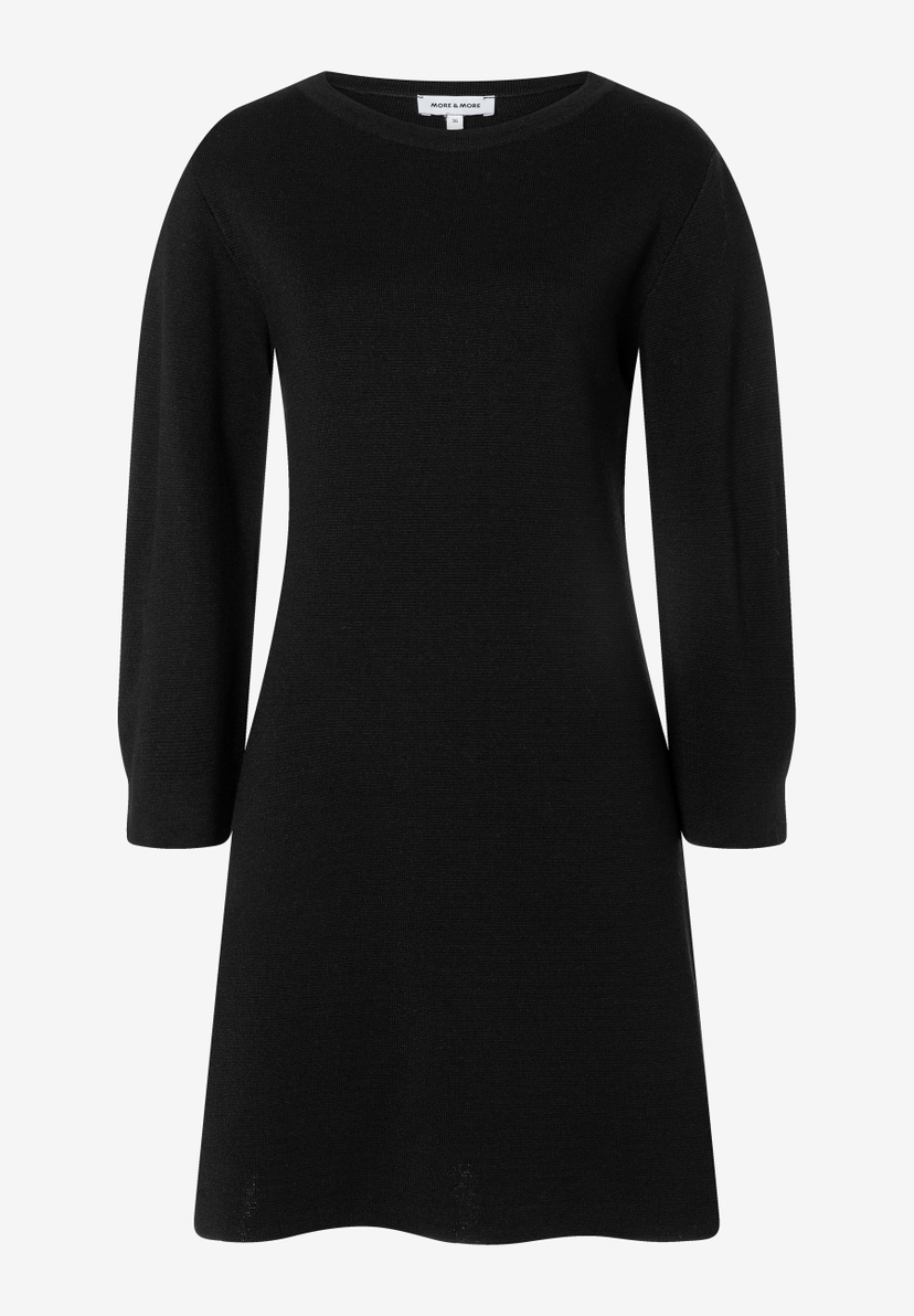 MORE & MORE Kleid aus schwarzem Strick, 3/4 Ärmel und Rundhalsausschnitt, weich und elastisch, Größe 36. MORE & MORE Kleid aus schwarzem Strick, 3/4 Ärmel und Rundhalsausschnitt, weich und elastisch, Größe 36.