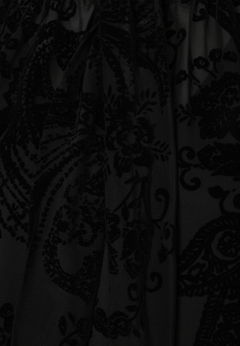 MORE & MORE T-Shirt/Top mit eleganten schwarzen Samt-Paisley-Mustern auf feinem, transparentem Netzstoff.