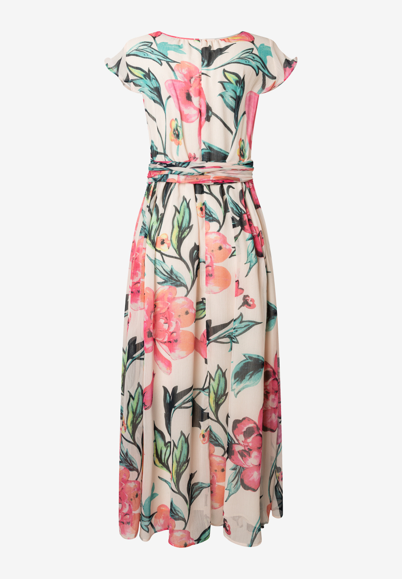 Ein geblümtes MORE & MORE Kleid mit kurzem Ärmel und Taillenband. Ein geblümtes MORE & MORE Kleid mit kurzem Ärmel und Taillenband.