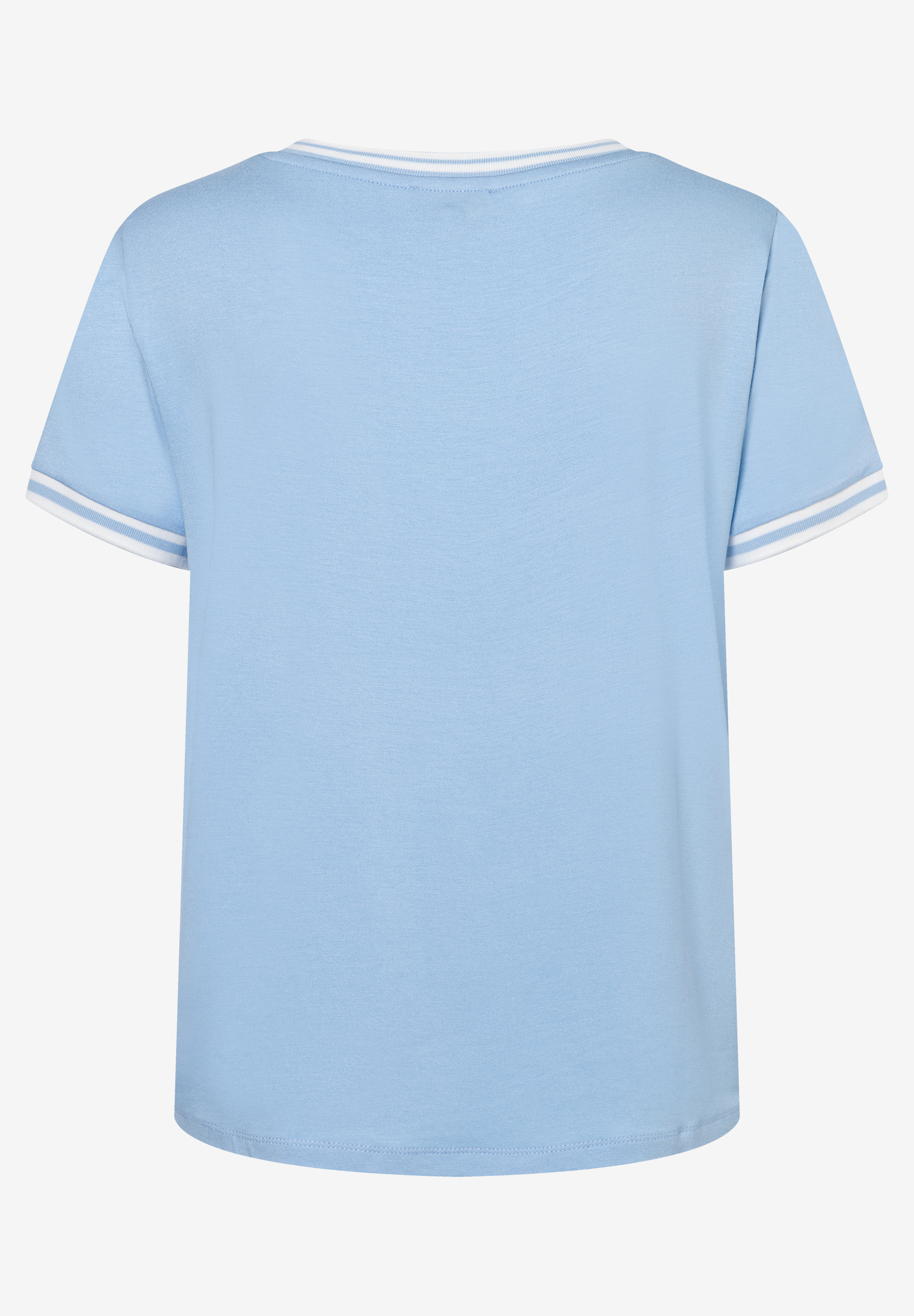 Ein hellblaues T-Shirt von MORE & MORE mit weißen Streifen an Ärmeln und Kragen. Angenehmer Tragekomfort und elastisches Material. Ein hellblaues T-Shirt von MORE & MORE mit weißen Streifen an Ärmeln und Kragen. Angenehmer Tragekomfort und elastisches Material.